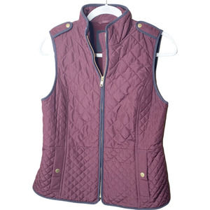 Talbots Maroon Red Quilted Puffer Flare Sleeveless Full Zip Vest Size XS
